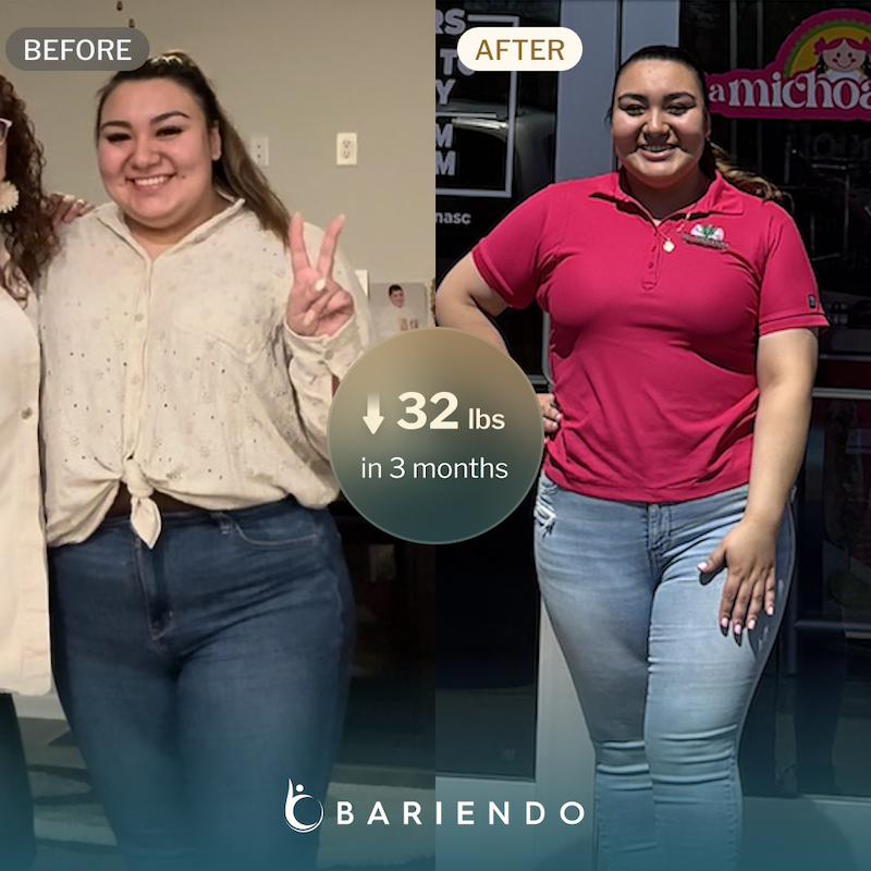 Before and after picture of Jaybe who lost 32 lbs with ESG